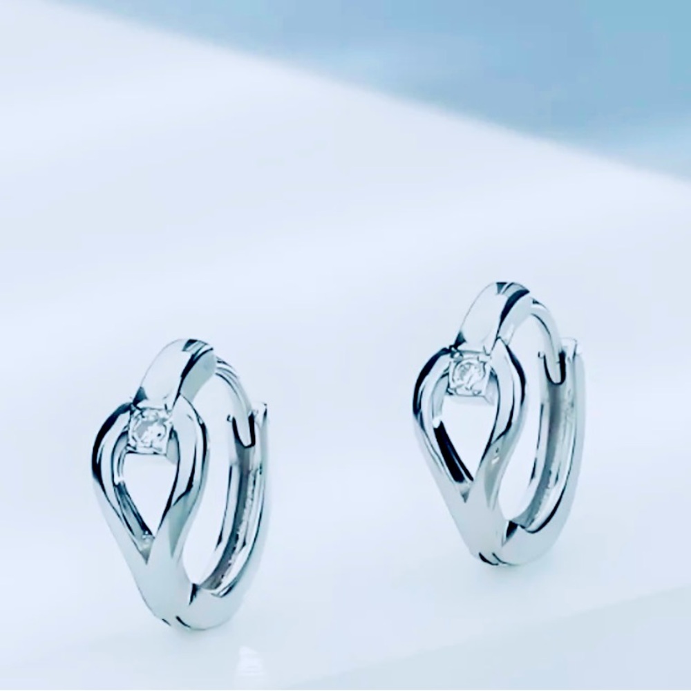 New - Dazzling 925 Silver - Teardrop Shaped - Huggie Style Zirconia Earrings